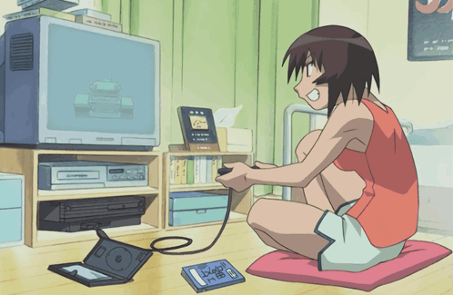 Kagura from the anime 'Azumanga Daioh' playing a video game