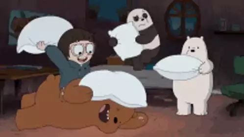 Cartoon Pillow Fight: Boy and Two Bears
