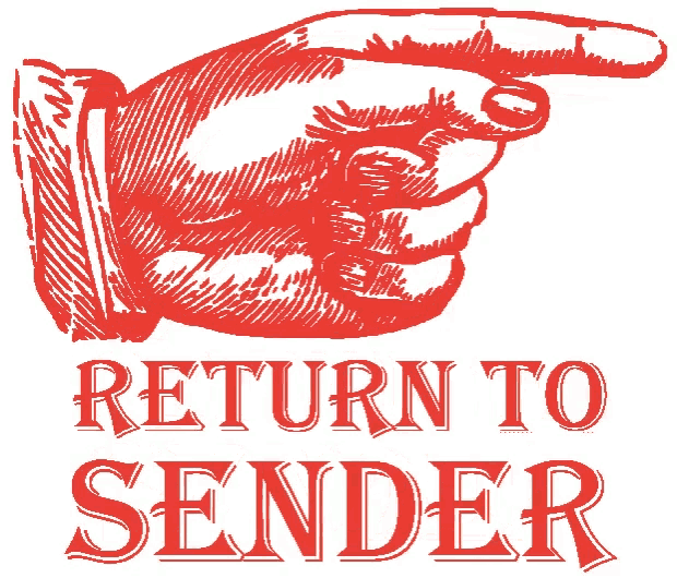 Return To Sender Pointing Hand Graphic