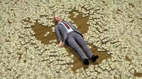 Man Relaxing in a Huge Pile of Money