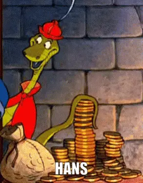 Hans the Snake with a Pile of Gold Coins