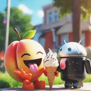 Peach and Android Robot Share Ice Cream