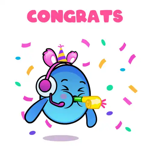 Animated Character Celebrates with Congrats