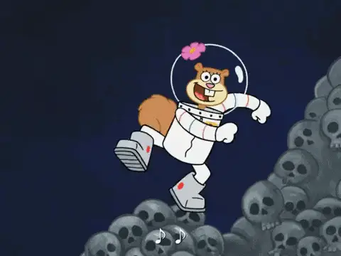 Sandy Cheeks Dancing on a Pile of Skulls