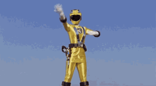 Yellow Power Ranger Poses with Explosion Effect