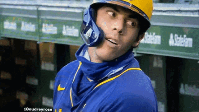 Christian Yelich Smiles in Brewers Dugout