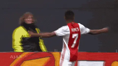 Neres celebrates goal for Ajax