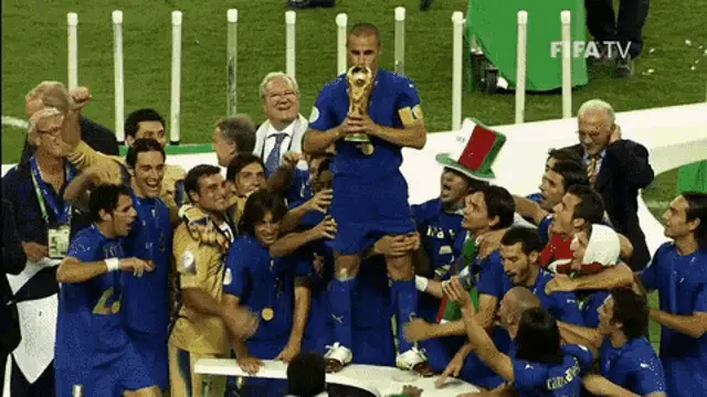 Fabio Cannavaro Lifts FIFA World Cup Trophy