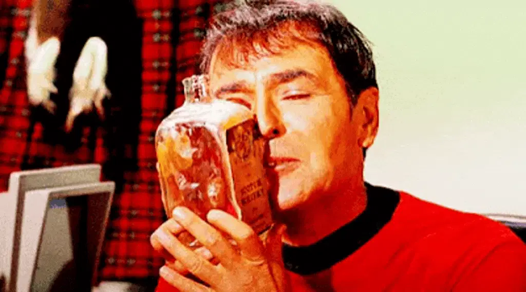 kissing booze bottle