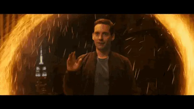 Tobey Maguire Waving from a Fiery Portal
