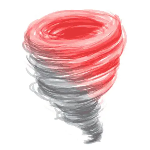 Stylized Red and Gray Tornado Drawing