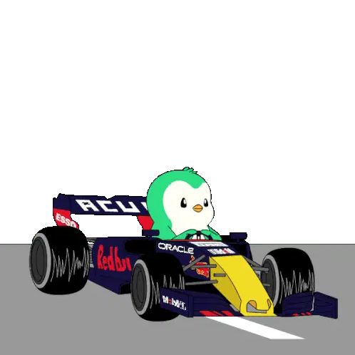 Abster Penguin in Red Bull F1 Race Car