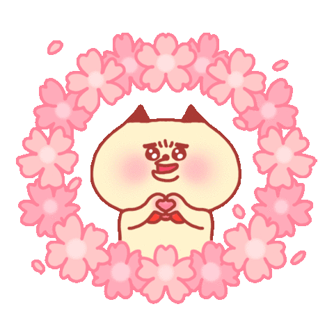 Cute Cat Making Heart with Cherry Blossom Wreath