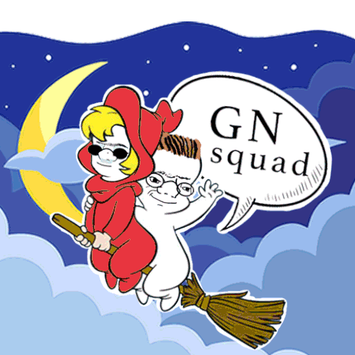 GN Squad Cartoon Characters Flying on Broom