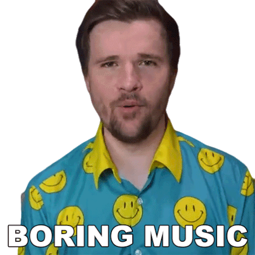 Jimmy Says Boring Music in Smiley Shirt