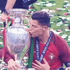 Ronaldo Kisses Euro 2016 Trophy