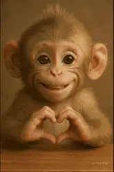 Cute Monkey Makes Heart Hands - Love You