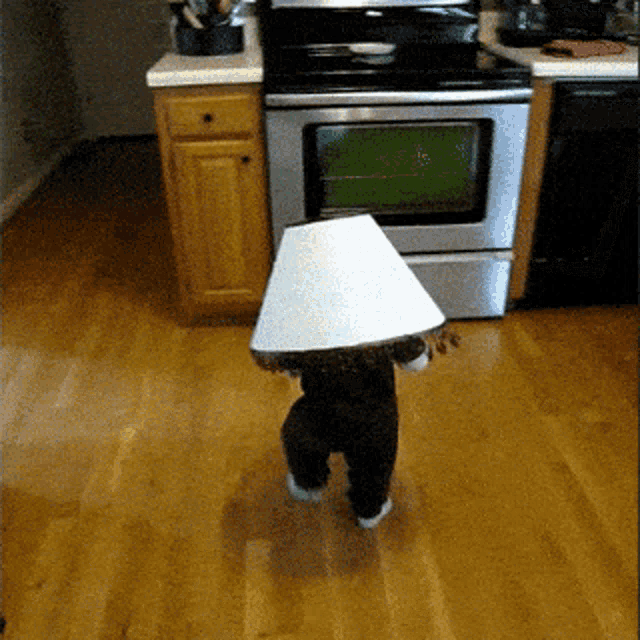 Funny Baby Walks with Lamp on Head