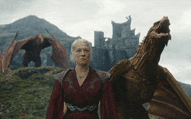 Rhaenyra Targaryen and Vermithor at Dragonstone
