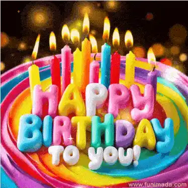 Colorful Happy Birthday Wishes with Cake and Candles
