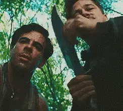 Brad Pitt with a large knife