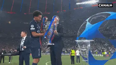 Marquinhos lifts Champions League trophy with PSG