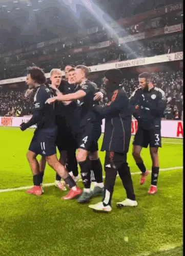 Noussair Mazraoui and team celebrate
