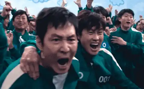 Men in Green Uniforms with Number 001 Cheering