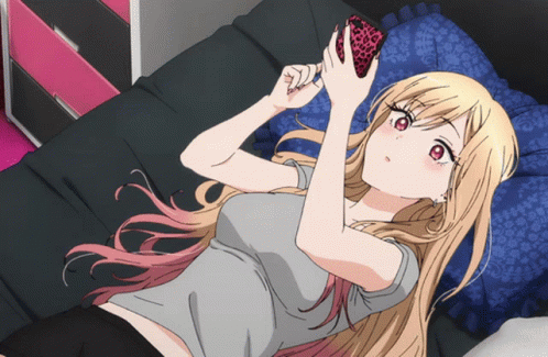 Anime girl using her smartphone