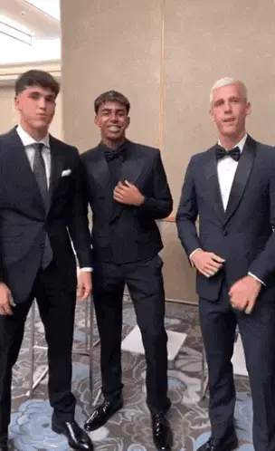 Dani Olmo in a stylish tuxedo