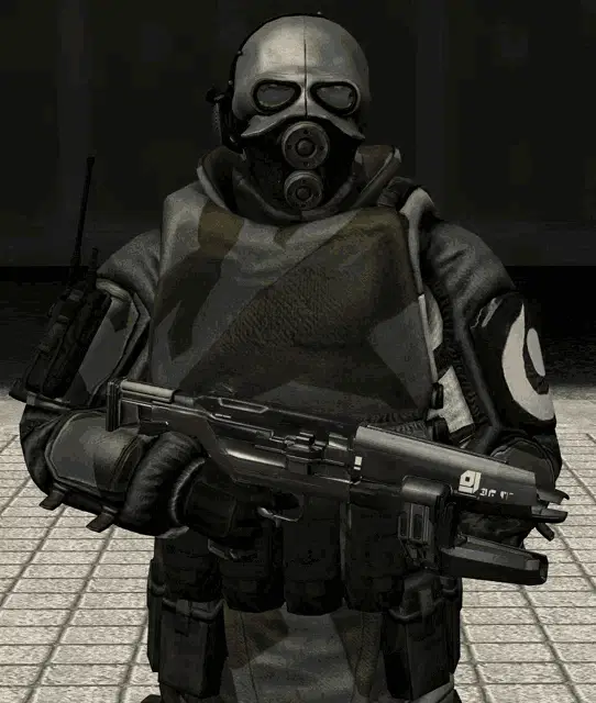 Ibo Soldier with Gas Mask and Gun