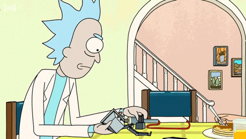 Rick Sanchez Repairs Device at Breakfast