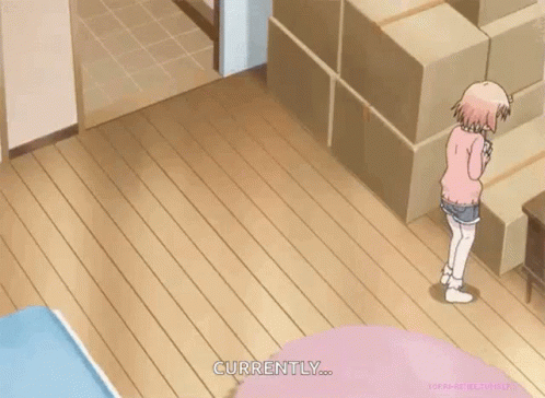 Anime girl getting crushed by moving boxes