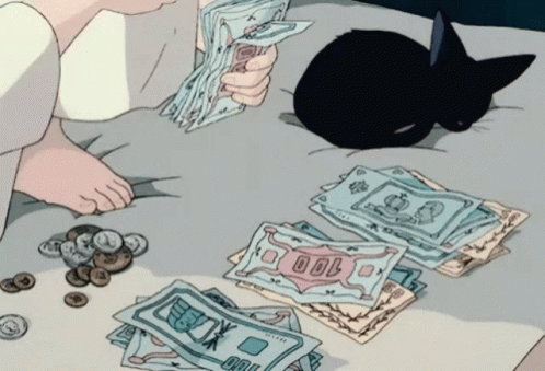 Anime girl counting her money