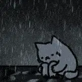 Sad Nub Cat in the Rain