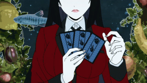 Anime girl from Kakegurui picking a card