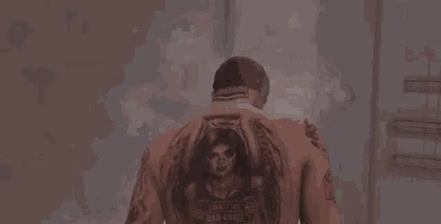 GTA Online Protagonist Showering with Tattoos