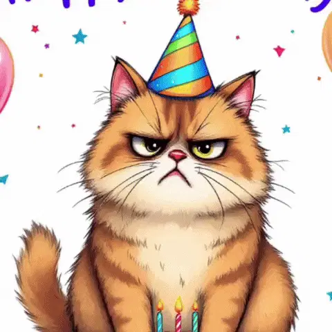Happy Birthday Cat: Where Is Party??? – free GIF download