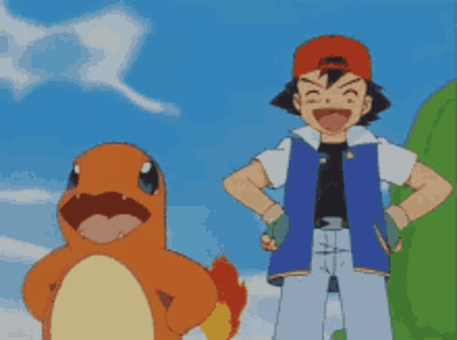 Ash and Charmander in Pokémon