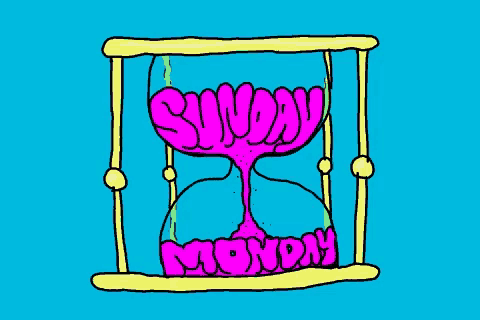 Cartoon Hourglass with 'Sunday Monday' Text