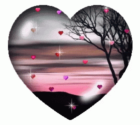 Sparkling Hearts Animation with Sunset Tree