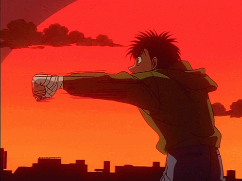 Ippo from the anime Hajime no Ippo doing some shadow boxing