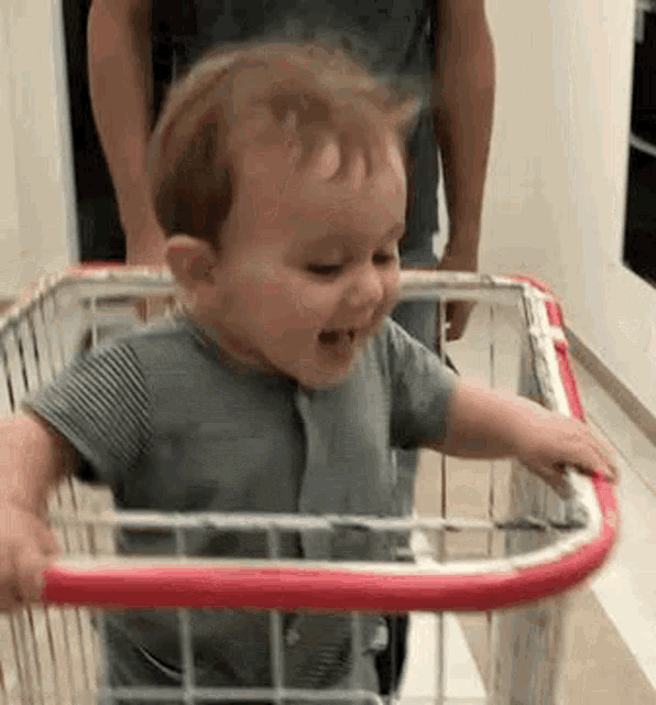 Joyful Baby Laughing in Shopping Cart