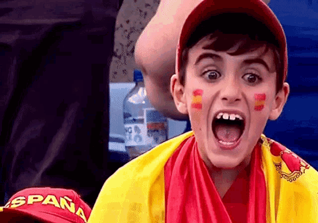 Excited Young Spain Fan Cheers Loudly