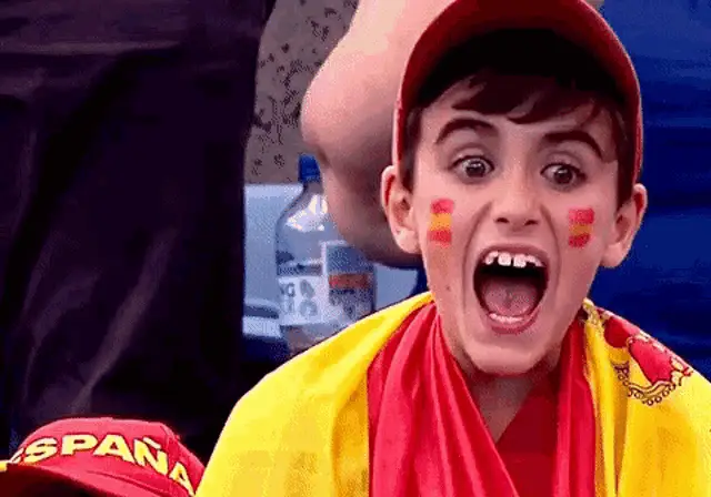 Excited Young Spain Fan Cheers Loudly