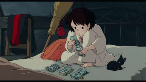 Anime girl counting how much money she has