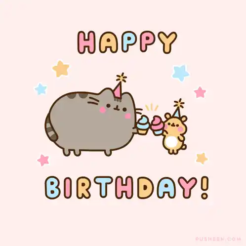 Pusheen Cat Happy Birthday with Hamster
