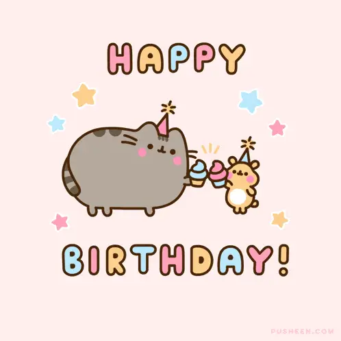 Pusheen Cat Happy Birthday with Hamster – birthday memes meme GIF free download no watermark 2026