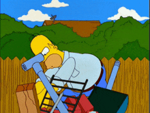 Homer Simpson Struggles with Yard Work