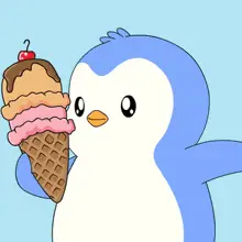 Cute Penguin Licks Ice Cream